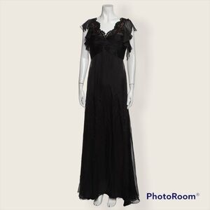 Badgley Misckha Sz 10 Black 100% Silk Lace Beaded Evening Event Dress